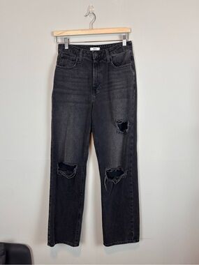 Forever 21 Premium Distressed Black High Rise Straight Leg Jeans
